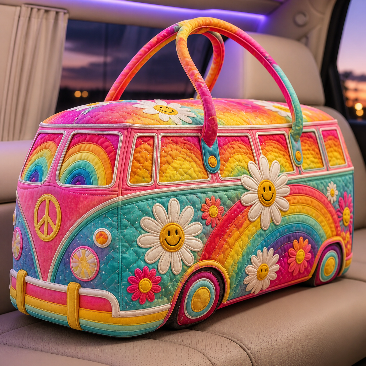 Rainbow Smile Camper Quilted Travel Bag
