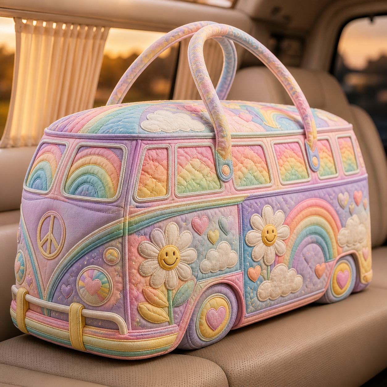 Pastel Rainbow Camper Quilted Travel Bag
