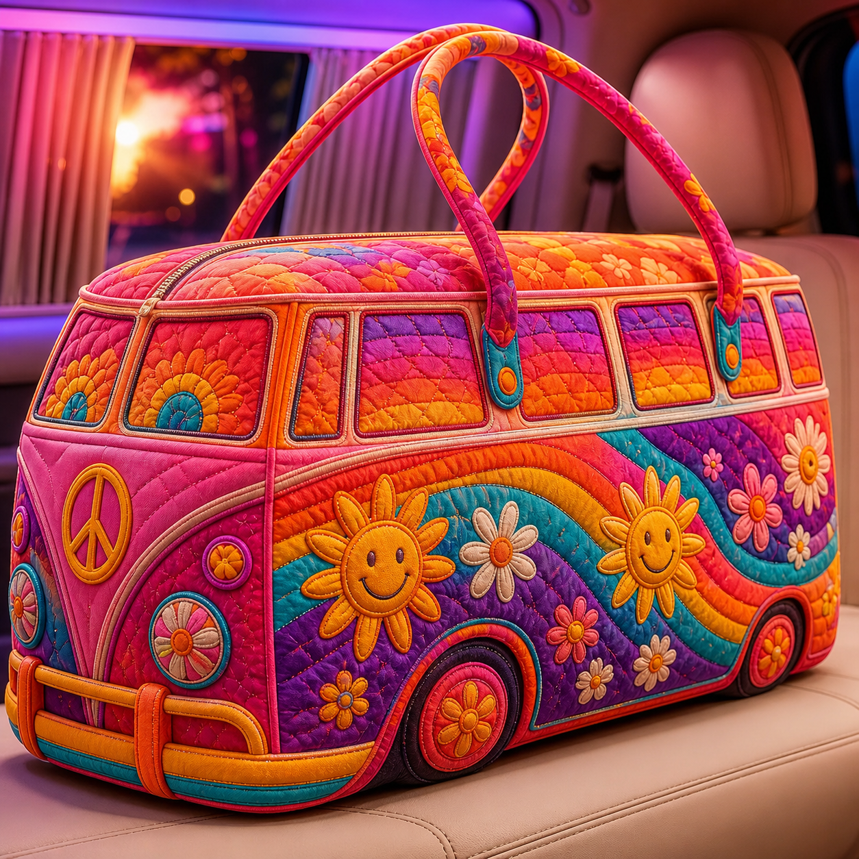 Groovy Rainbow Camper Quilted Travel Bag
