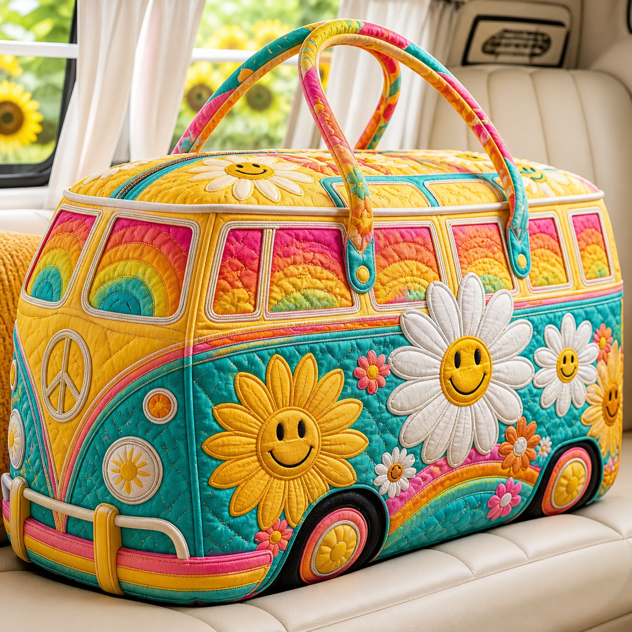 Sunshine Smile Camper Quilted Travel Bag