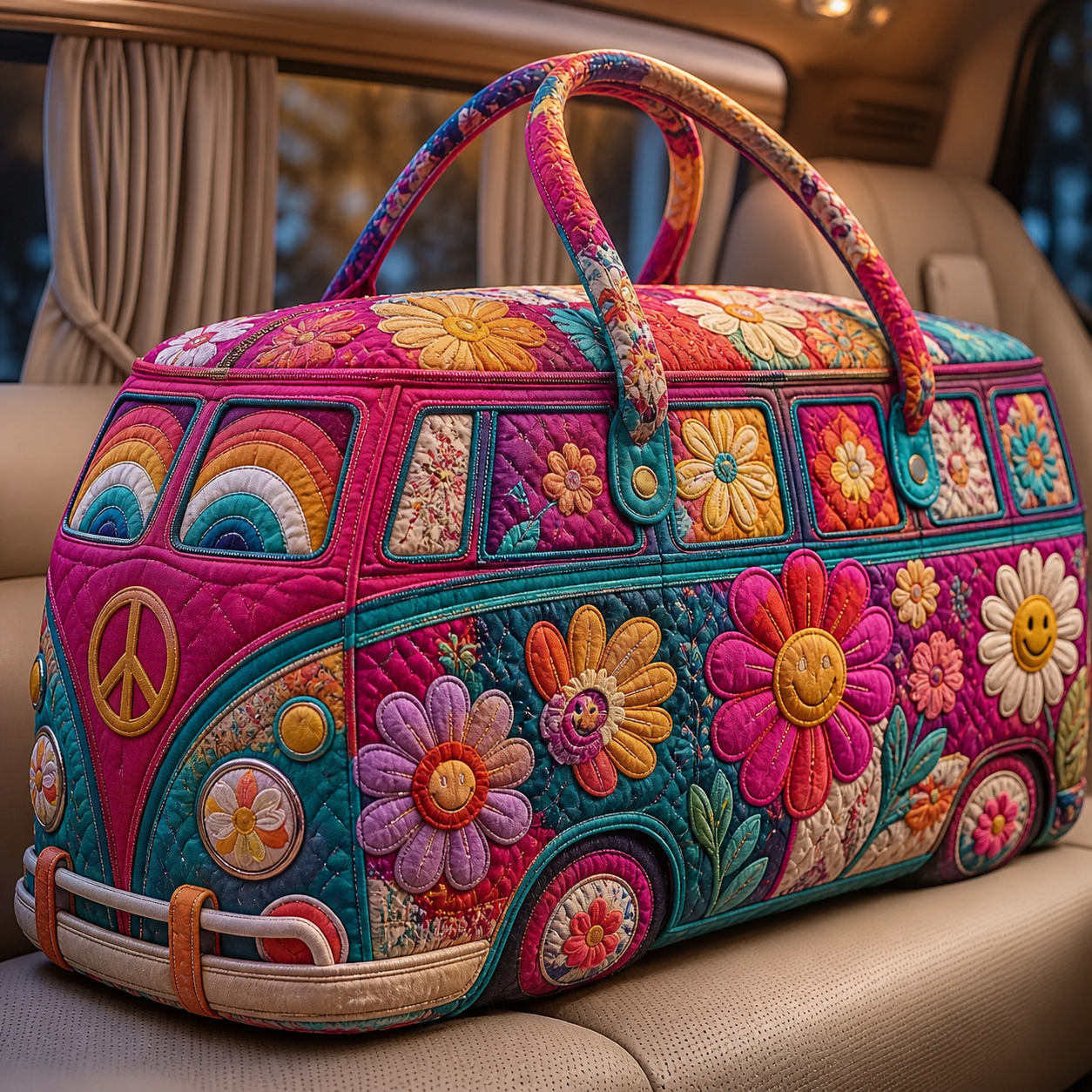 Groovy Flower Camper Quilted Travel Bag