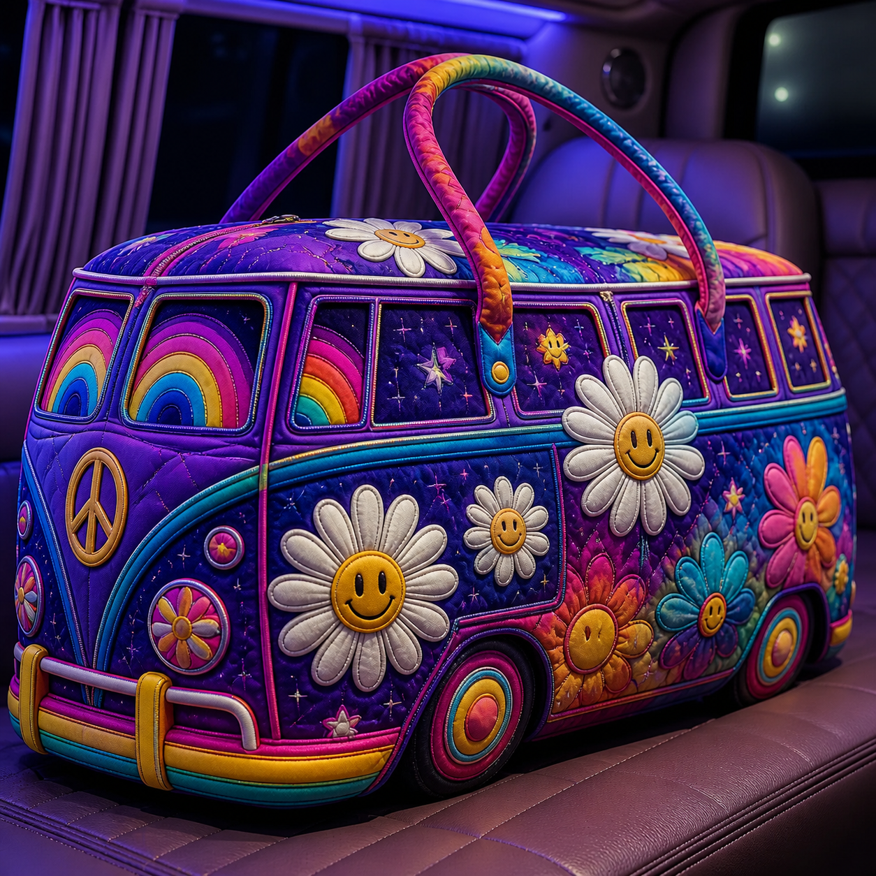 Neon Groovy Camper Quilted Travel Bag