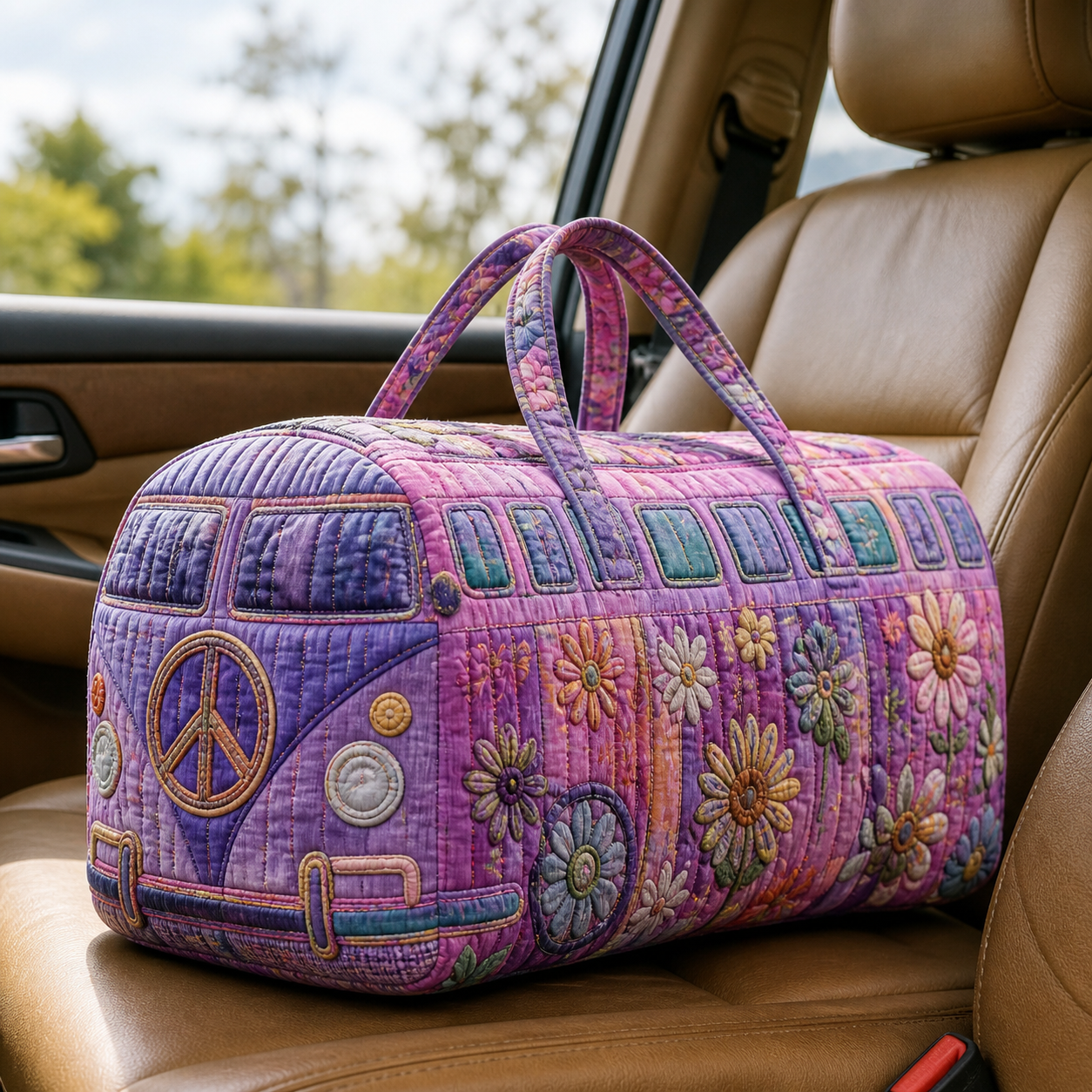 Vintage Purple Floral Camper Quilted Travel Bag