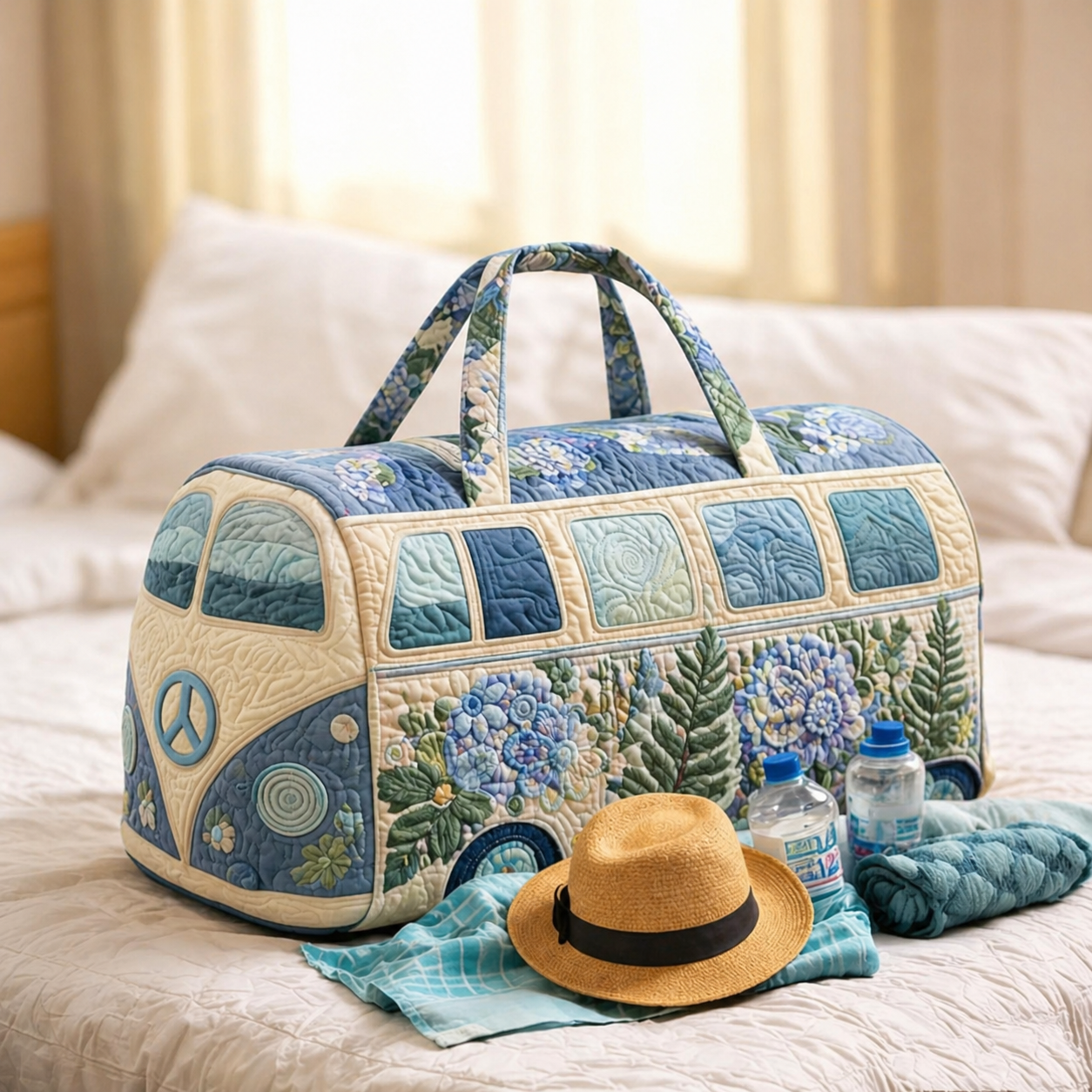 Coastal Shell Hippie Van Quilted Duffle Bag