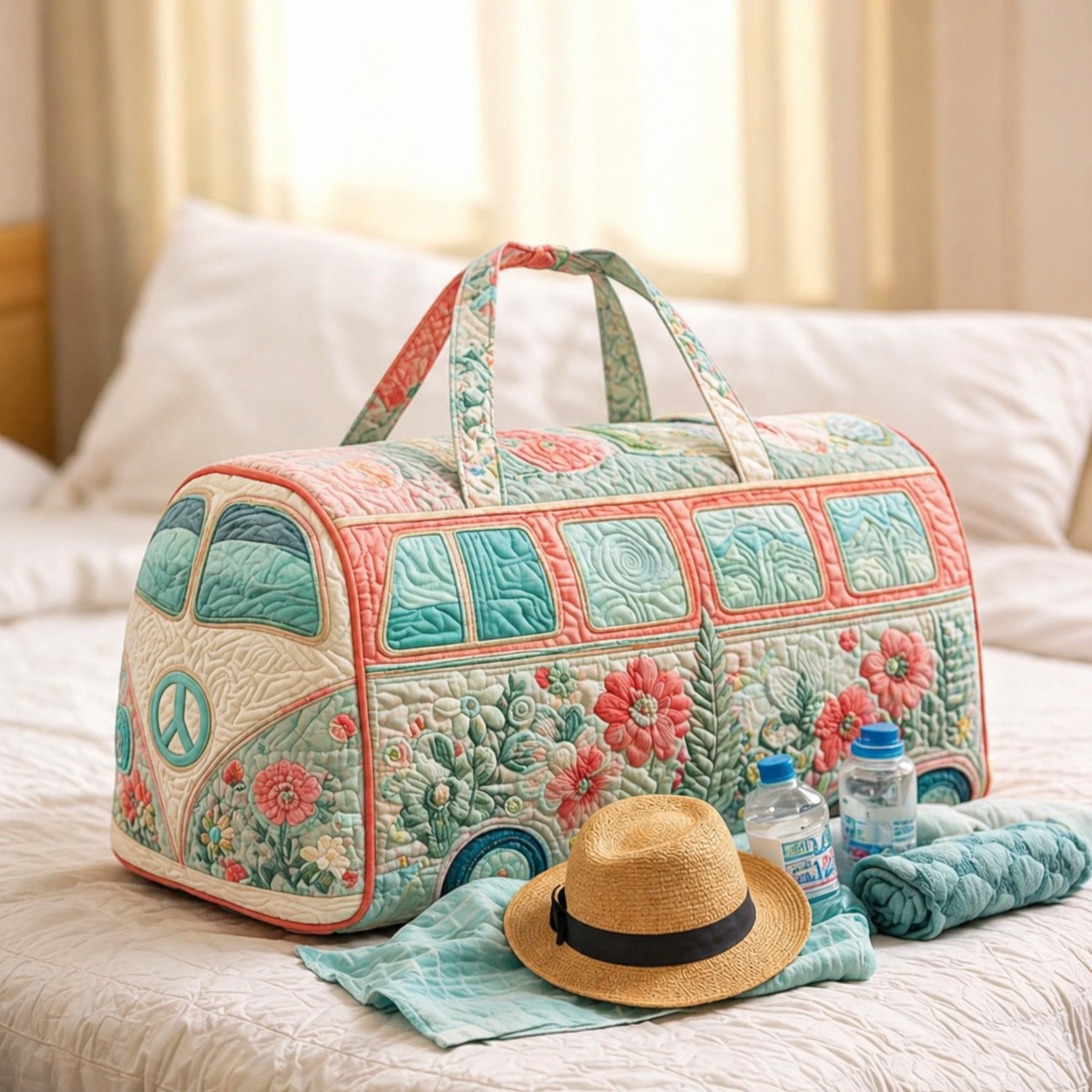 Ocean Wave Hippie Van Quilted Duffle Bag