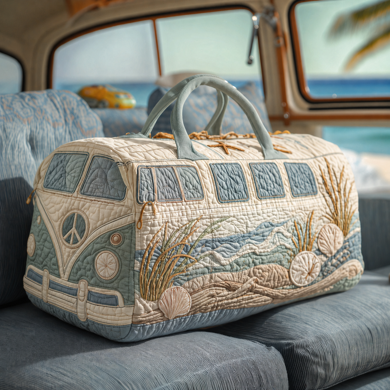 Coastal Sand Dune Hippie Van Quilted Duffle Bag