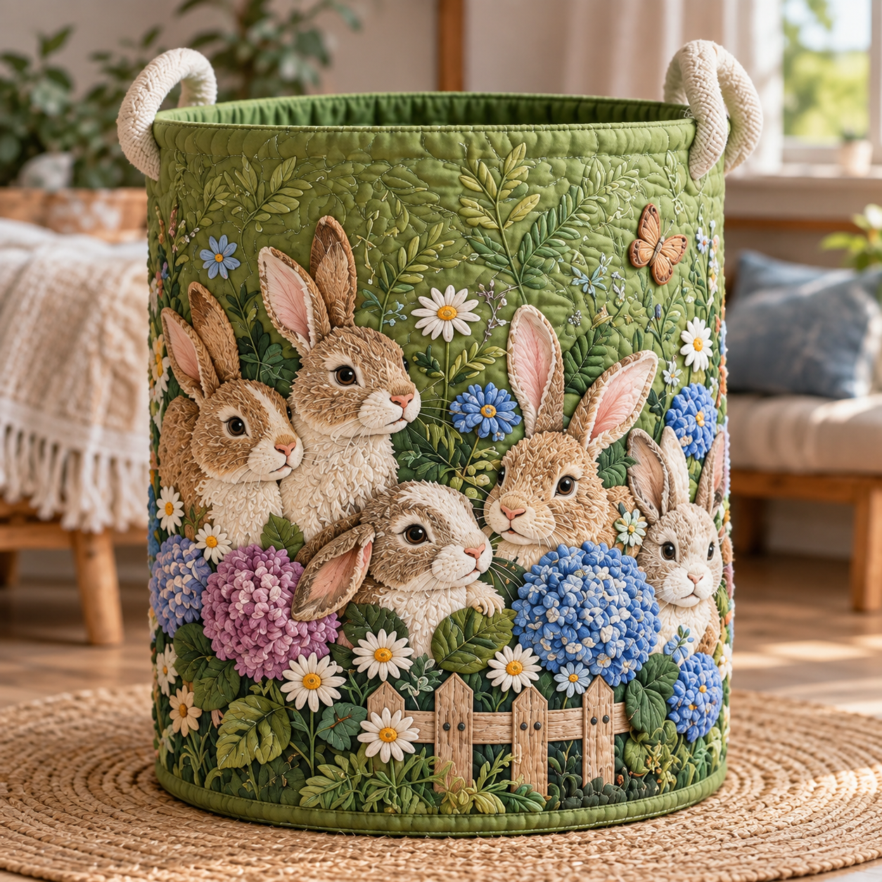 Farm Animal Sunflower Meadow Quilted Laundry Basket 