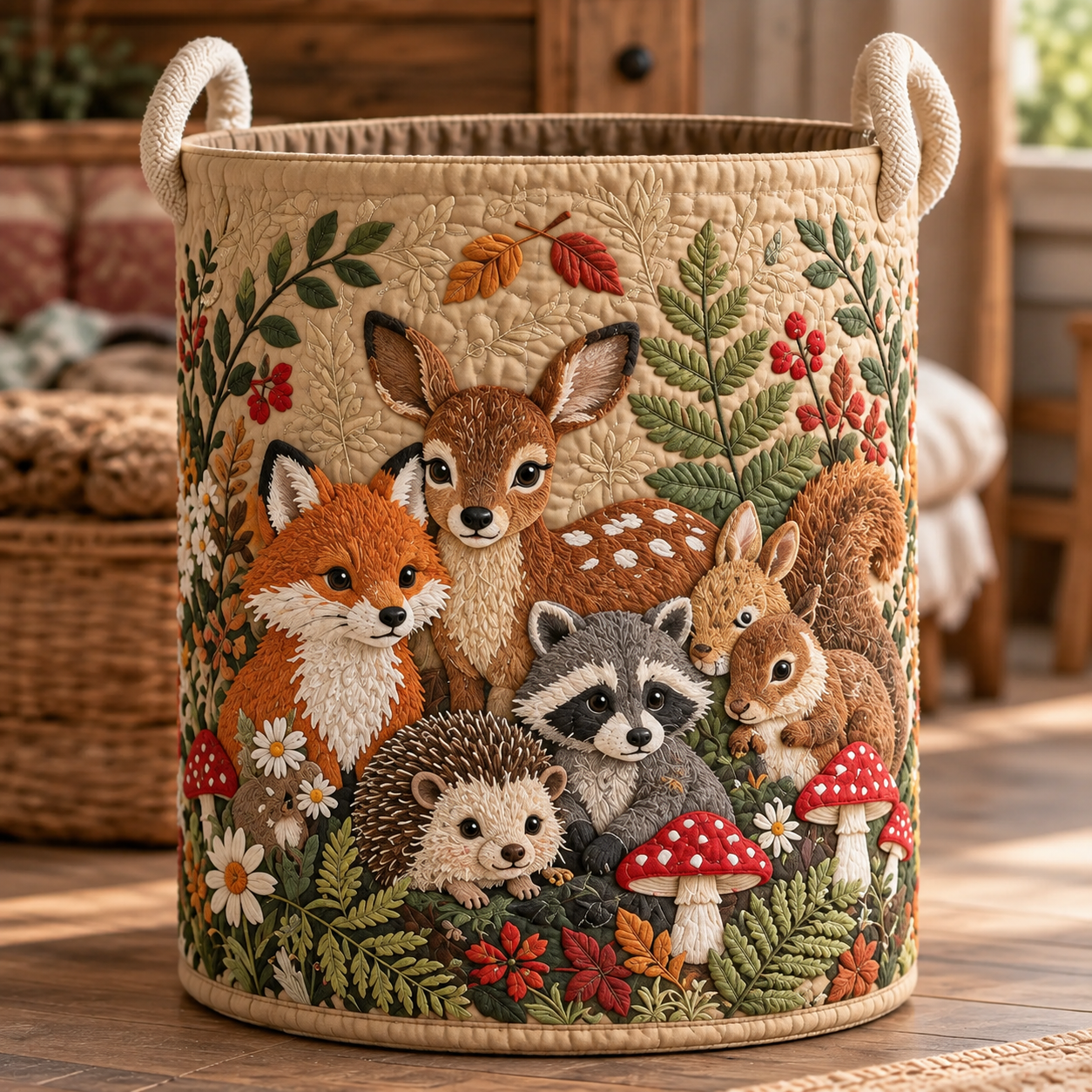 Farm Animal Sunflower Meadow Quilted Laundry Basket 