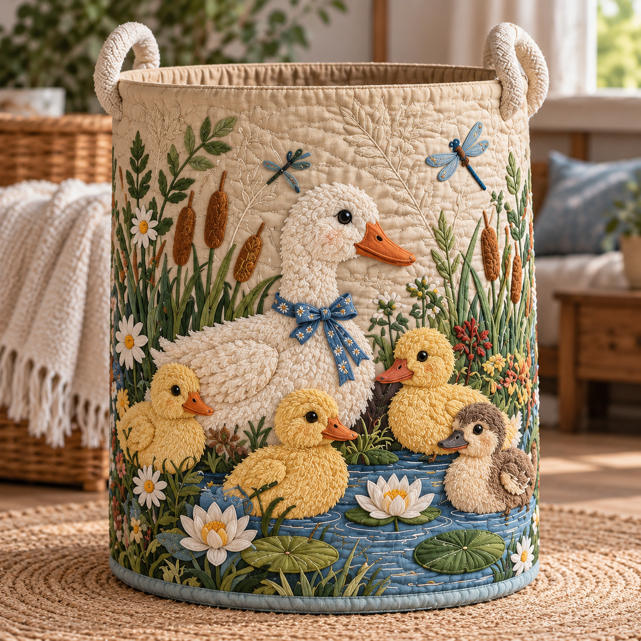 Duck & Ducklings Pond Meadow Quilted Laundry Basket 