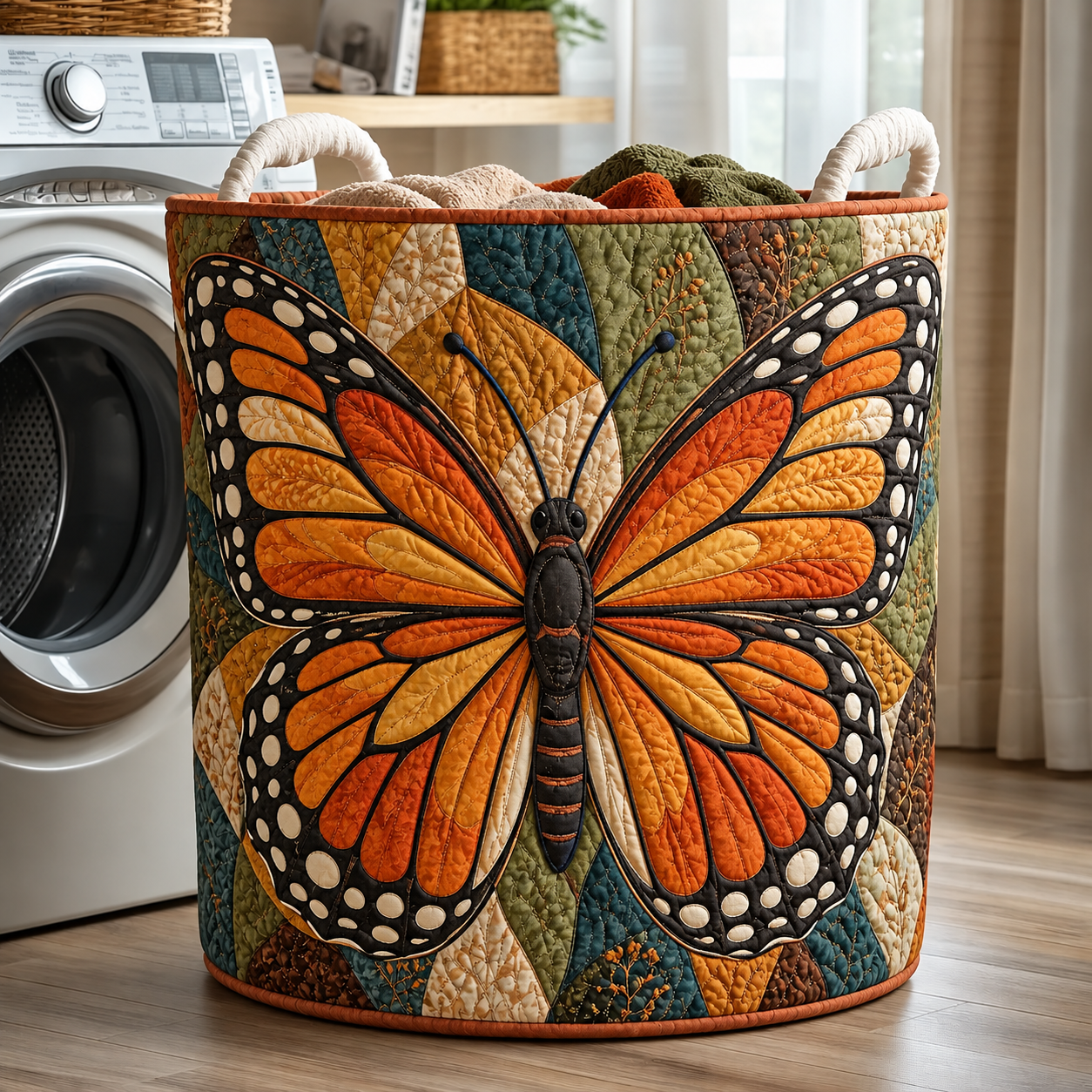 Monarch Butterfly Mosaic Quilted Laundry Basket