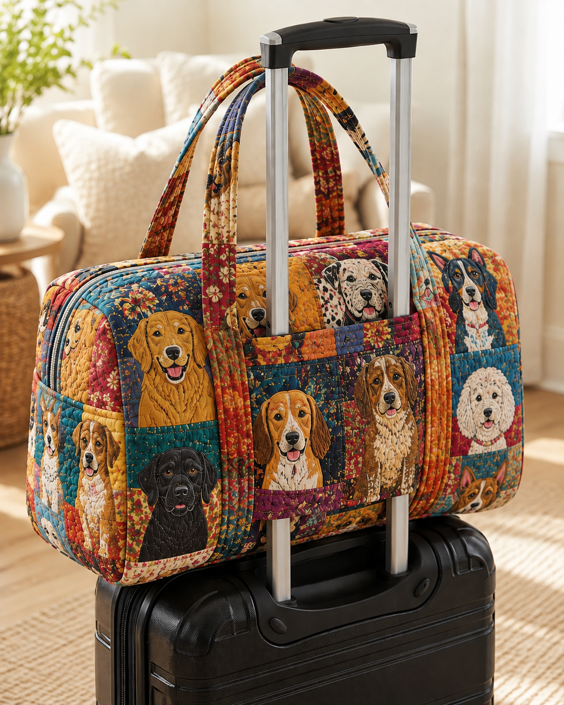 Golden Retriever Dog Patchwork Quilted Weekender Bag With Trolley Sleeve