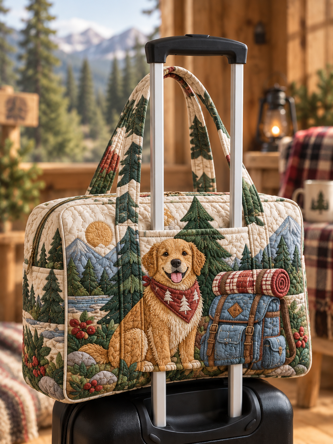 Golden Retriever Mountain Camp Quilted Weekender Bag With Trolley Sleeve