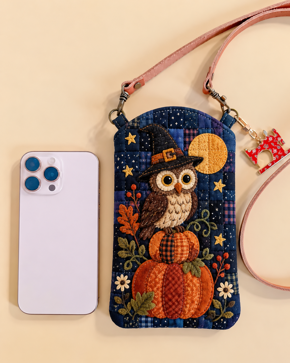 Owl & Pumpkin Moonligh Quilted Slim Phone Crossbody Bag