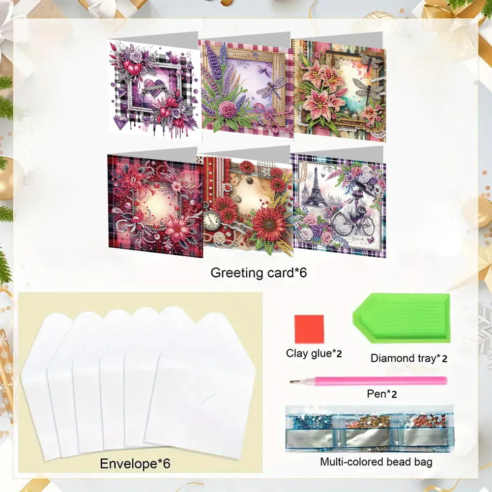 6pcs Diamond Painting Greeting Cards Diamond Art Cards for Adults(Flower Scene)