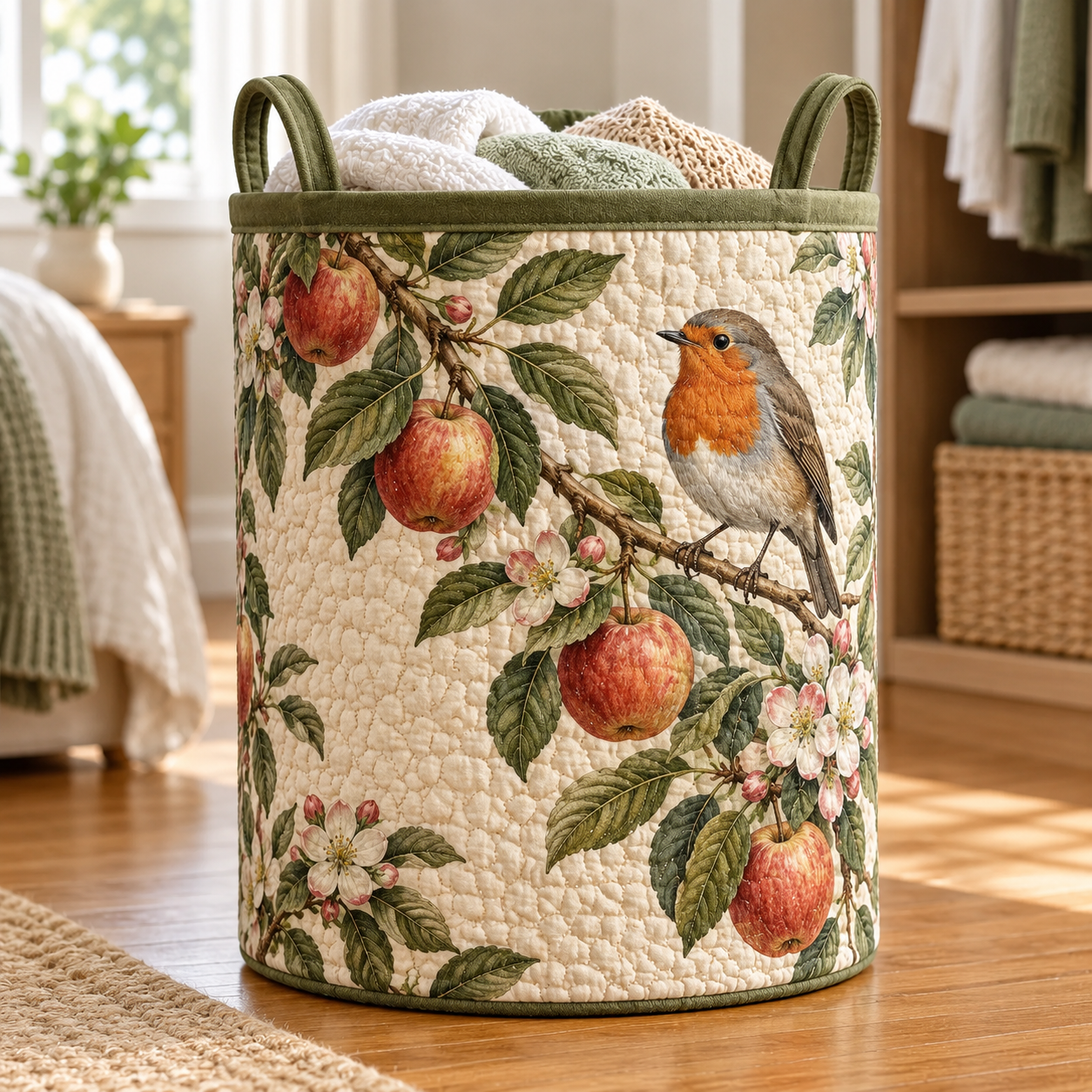 Robin Apple Orchard Quilted Laundry Basket