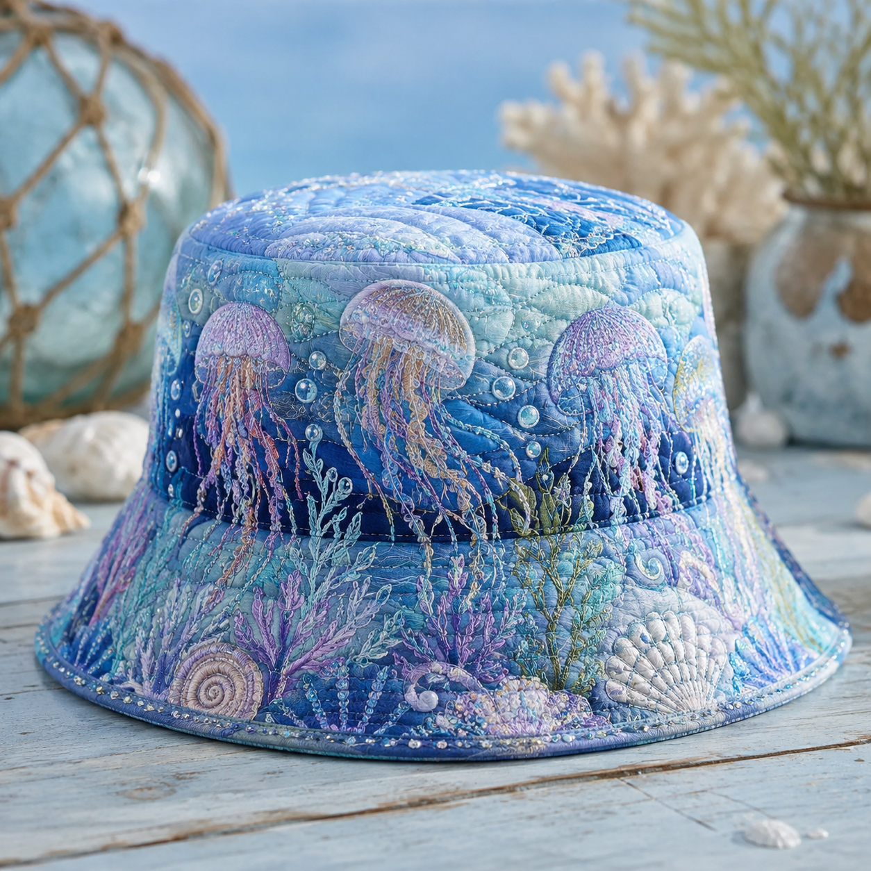 Dreamy Jellyfish Sea Garden Quilted Fishing Hat