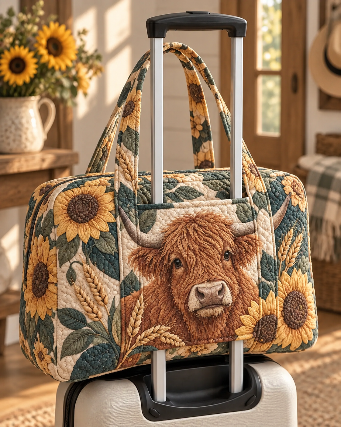 Cow Sunflowers Weekender Bag With Trolley Sleeve