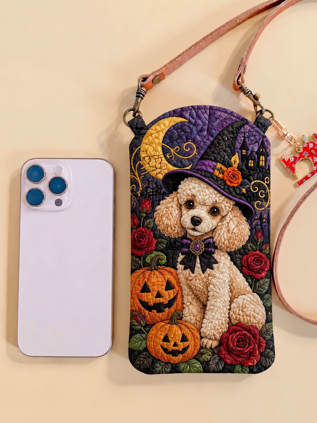 Witch Hat Puppy Halloween Quilted Slim Phone Crossbody Bag