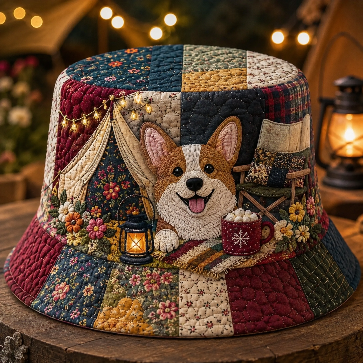 Corgi Cozy Campsite Quilted Fishing Hat