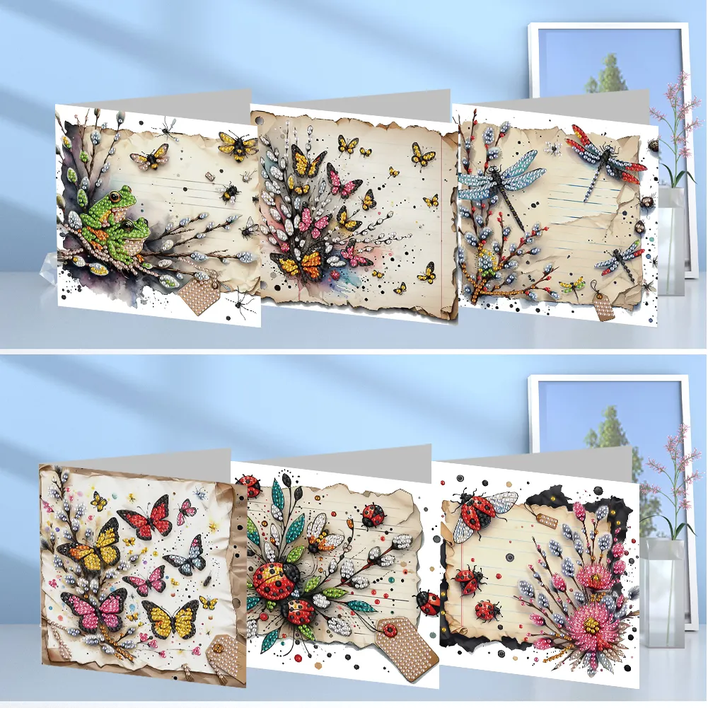 6pcs Diamond Painting Greeting Cards DIY Diamond Art Cards (Insect Butterfly)