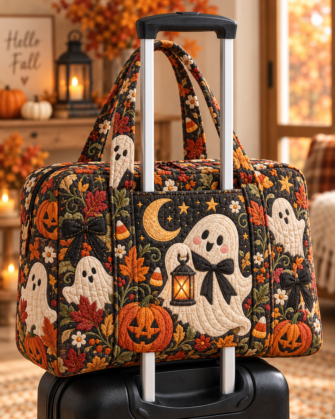Ghost Patchwork Pumpkin Quilted Weekender Bag With Trolley Sleeve
