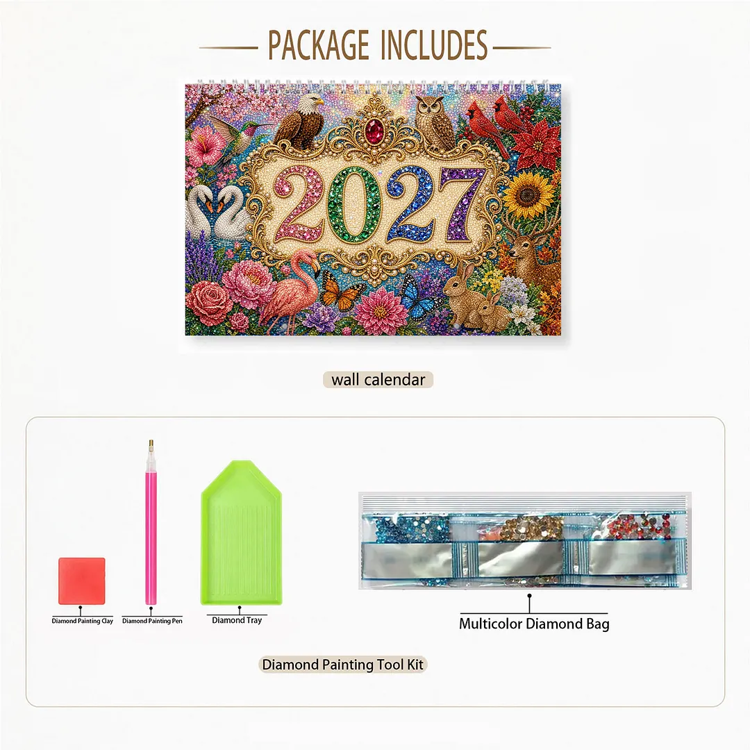 DIY 2027 Animal Diamond Painting Paper Calendar