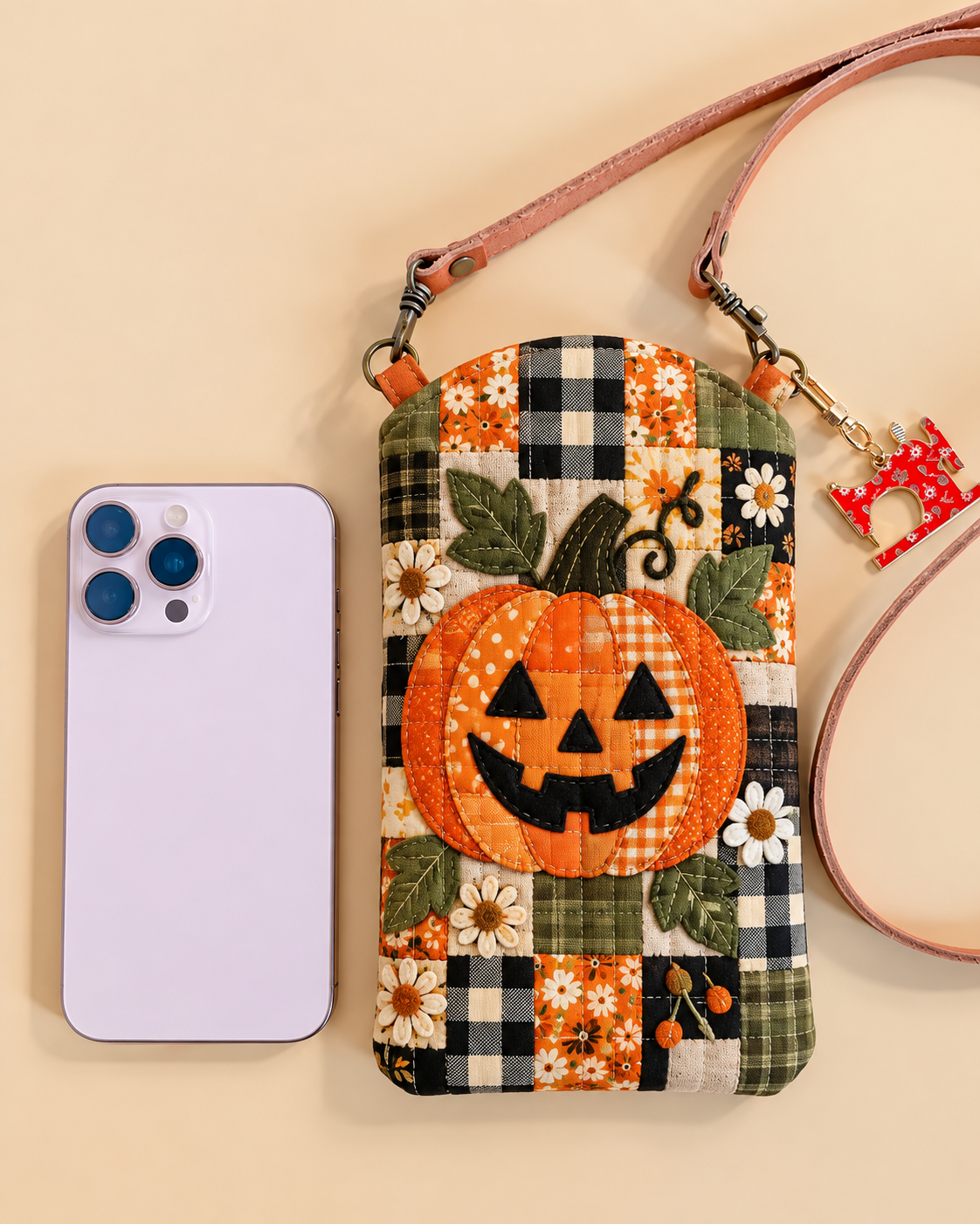 Plaid Jack-O’-Lantern Quilted Slim Phone Crossbody Bag