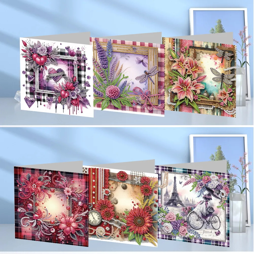 6pcs Diamond Painting Greeting Cards Diamond Art Cards for Adults(Flower Scene)