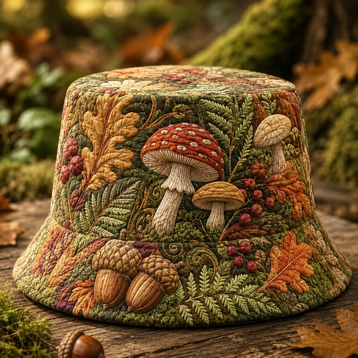 Woodland Mushroom Harvest Quilted Fishing Hat