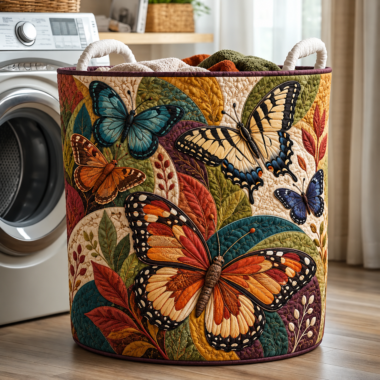 Vintage Butterfly Garden Quilted Laundry Basket