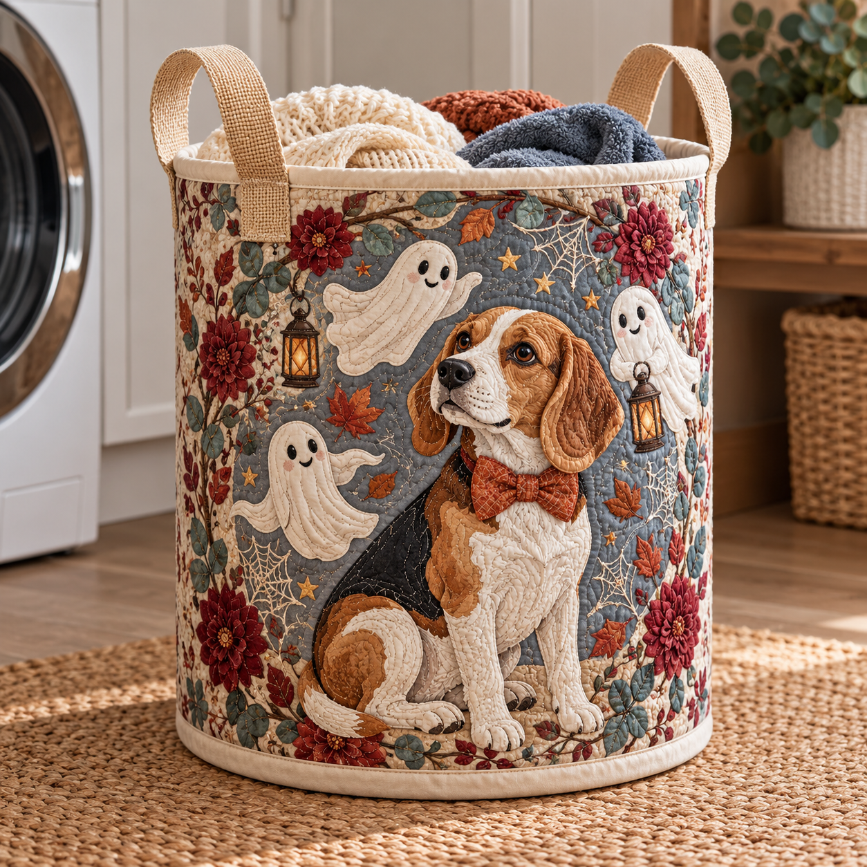Beagle Ghost Garden Quilted Laundry Basket