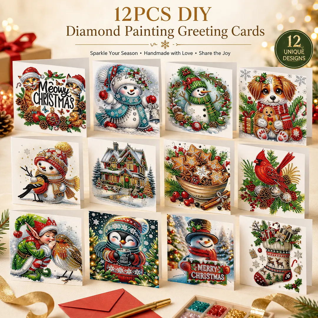 DIY 12Pcs Christmas-Diamond Painting Greeting Card