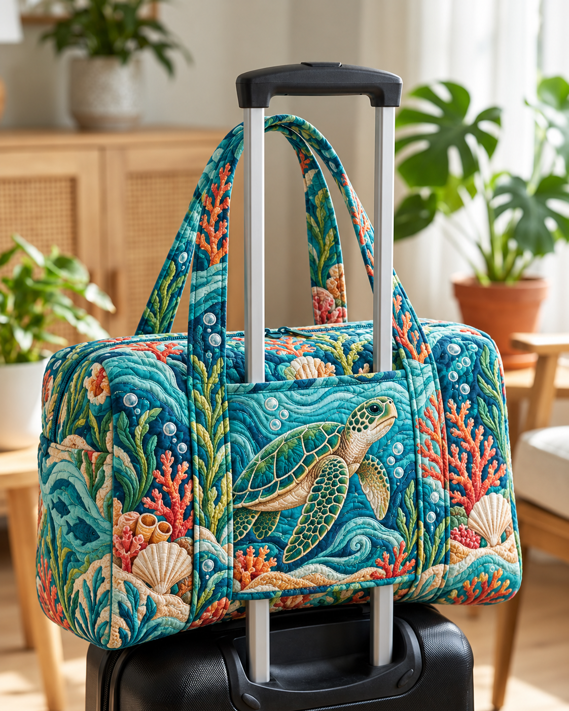 Tropical Sea Turtle Reef Quilted Weekender Bag With Trolley Sleeve