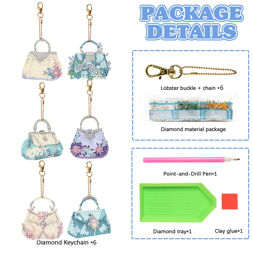 DIY Handbag-6Pcs Diamond painting keychain（Double-Sided)