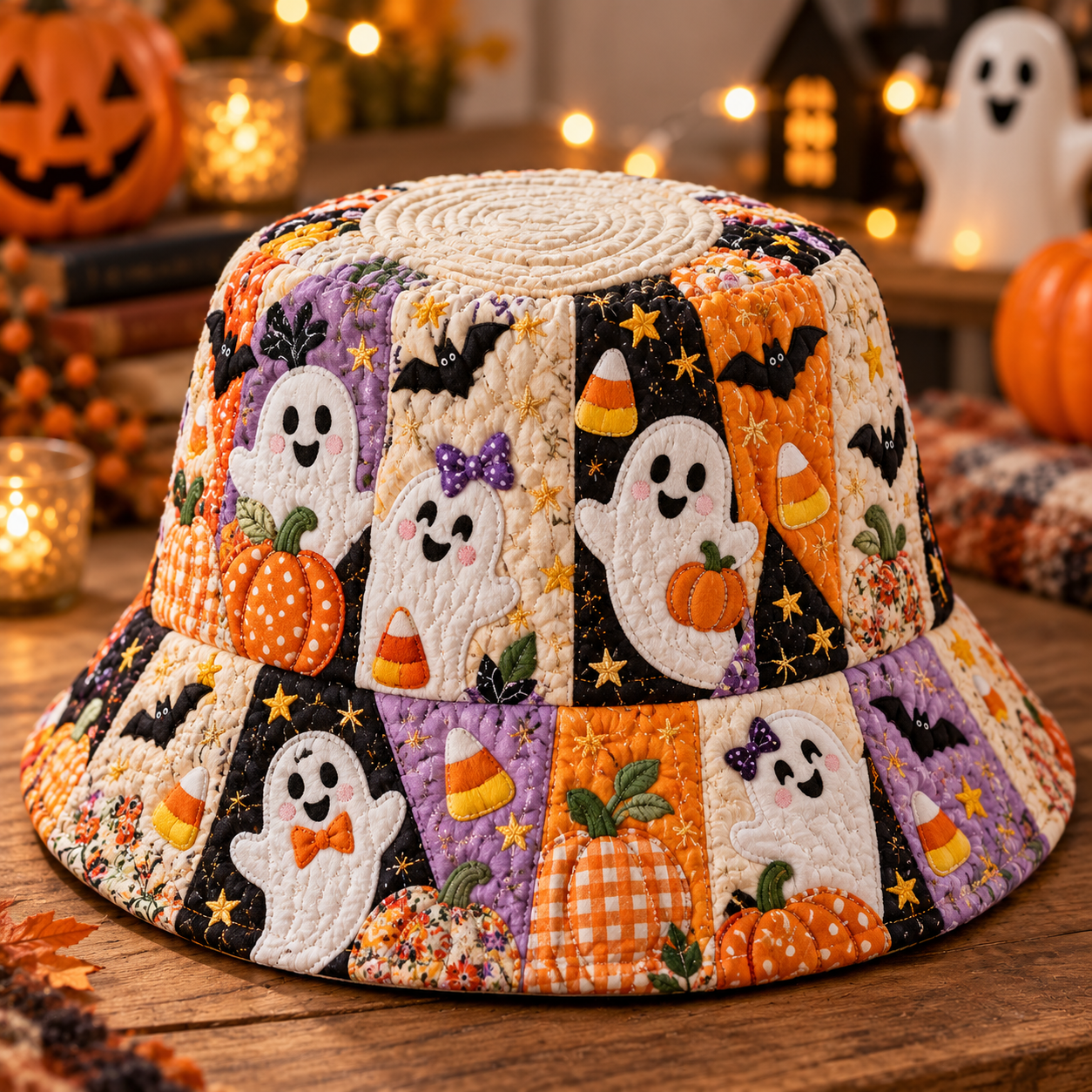 Ghost Patchwork Pumpkin Quilted Fishing Hat