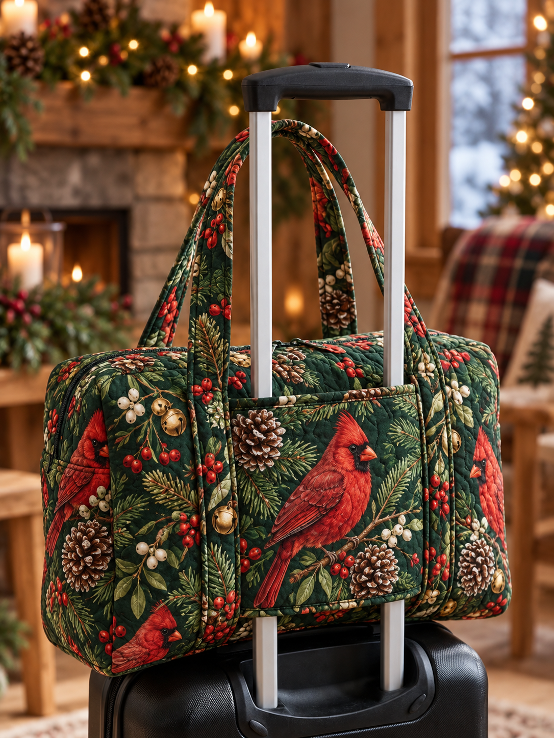 Cardinal Holly Winter Garden Quilted Weekender Bag With Trolley Sleeve