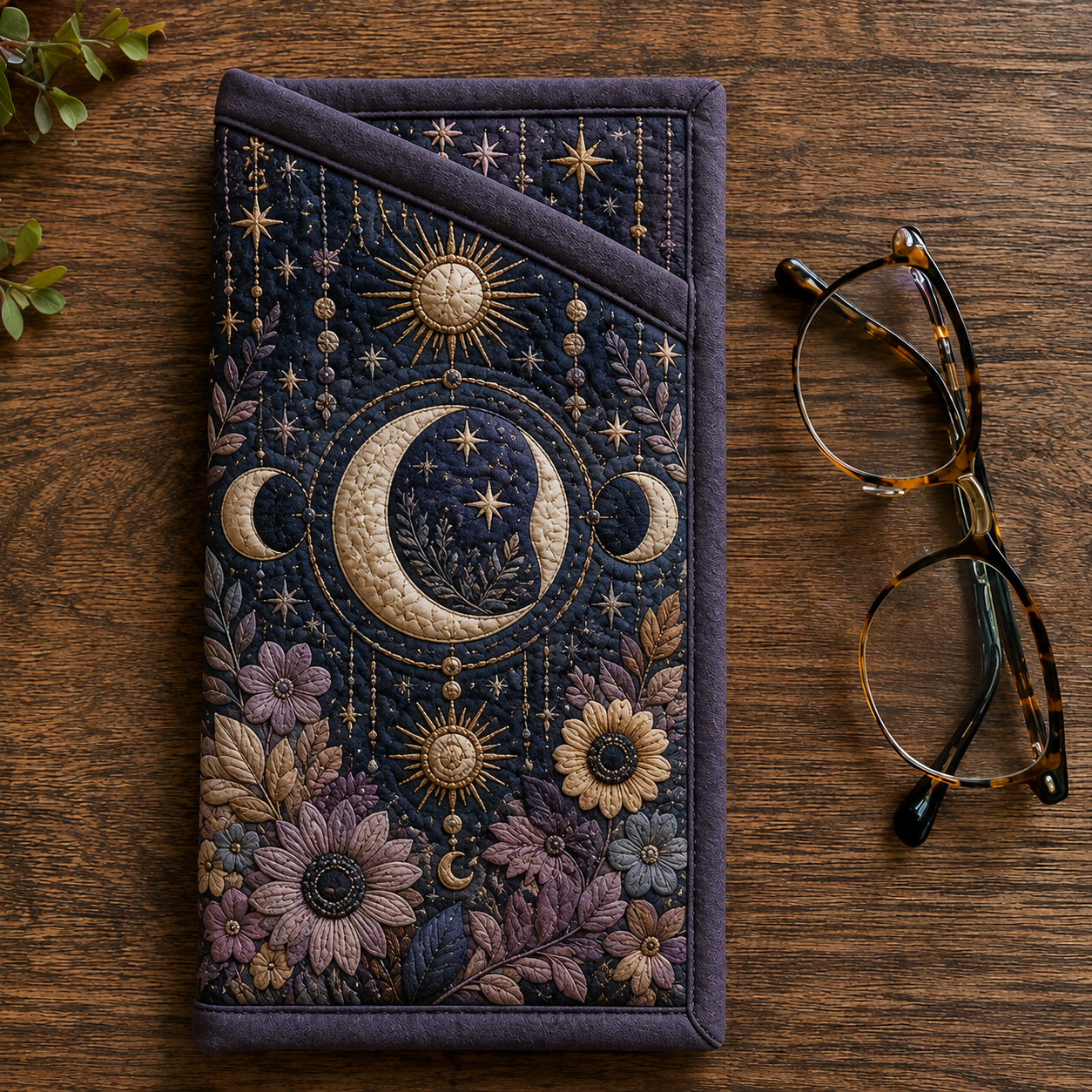 Mystical Moon & Celestial Garden Quilted Eyeglass Case