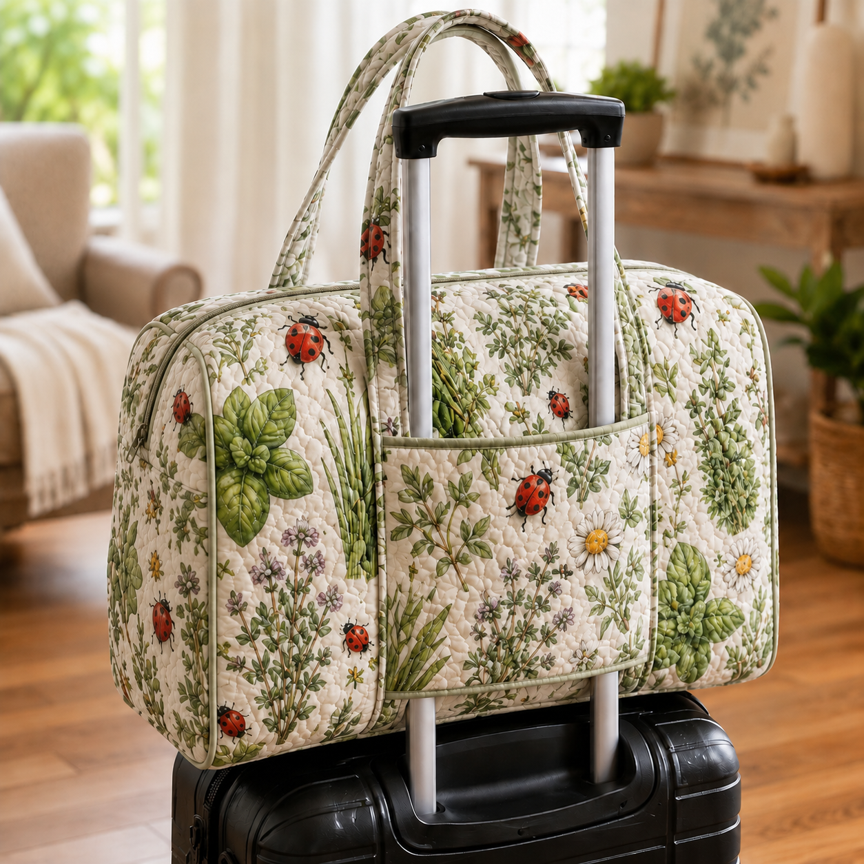 Ladybug Herb Garden Quilted Weekender Bag With Trolley Sleeve