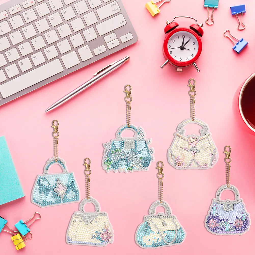 DIY Handbag-6Pcs Diamond painting keychain（Double-Sided)