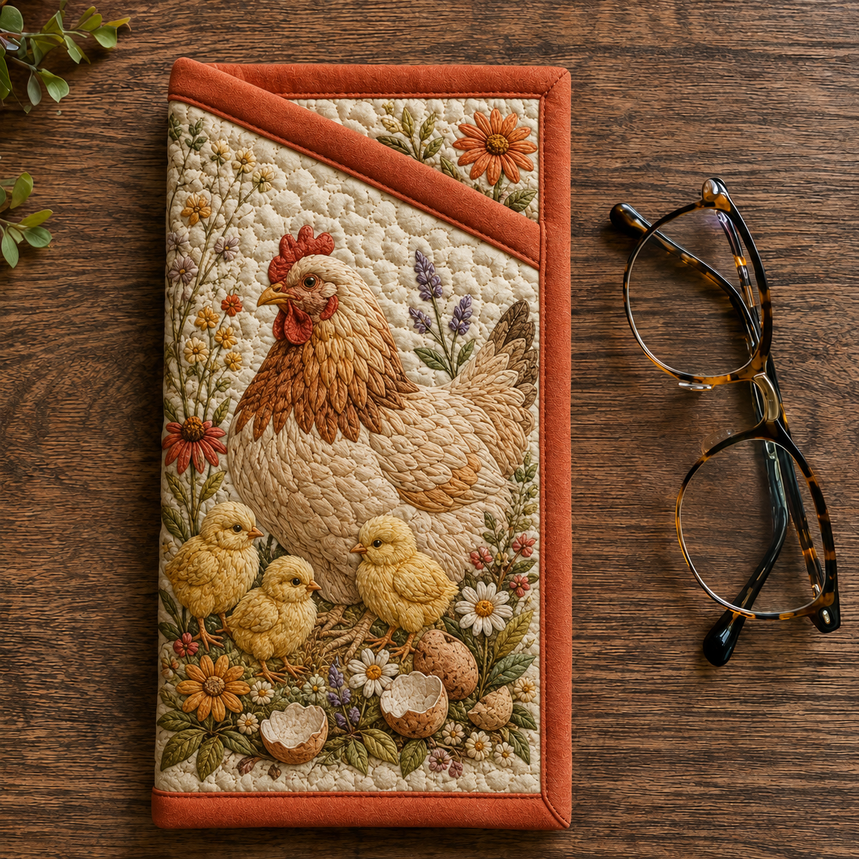 Hen & Chicks Garden Quilted Eyeglass Case
