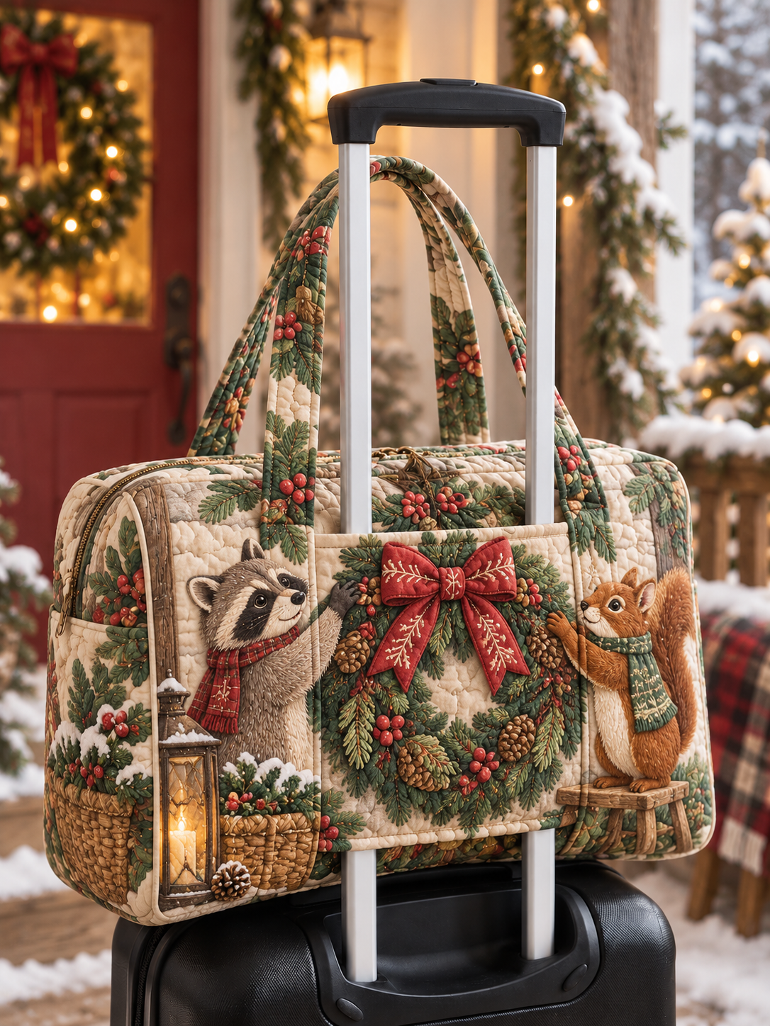 Christmas Wreath Quilted Weekender Bag With Trolley Sleeve