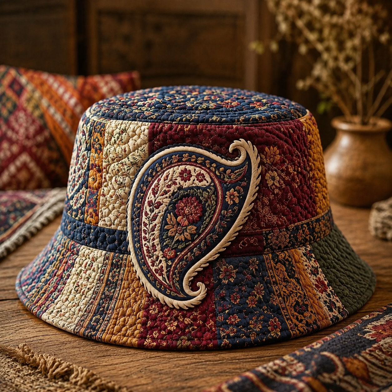 Bohemian Paisley Patchwork Quilted Fishing Hat
