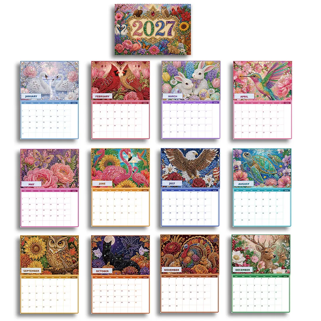 DIY 2027 Animal Diamond Painting Paper Calendar