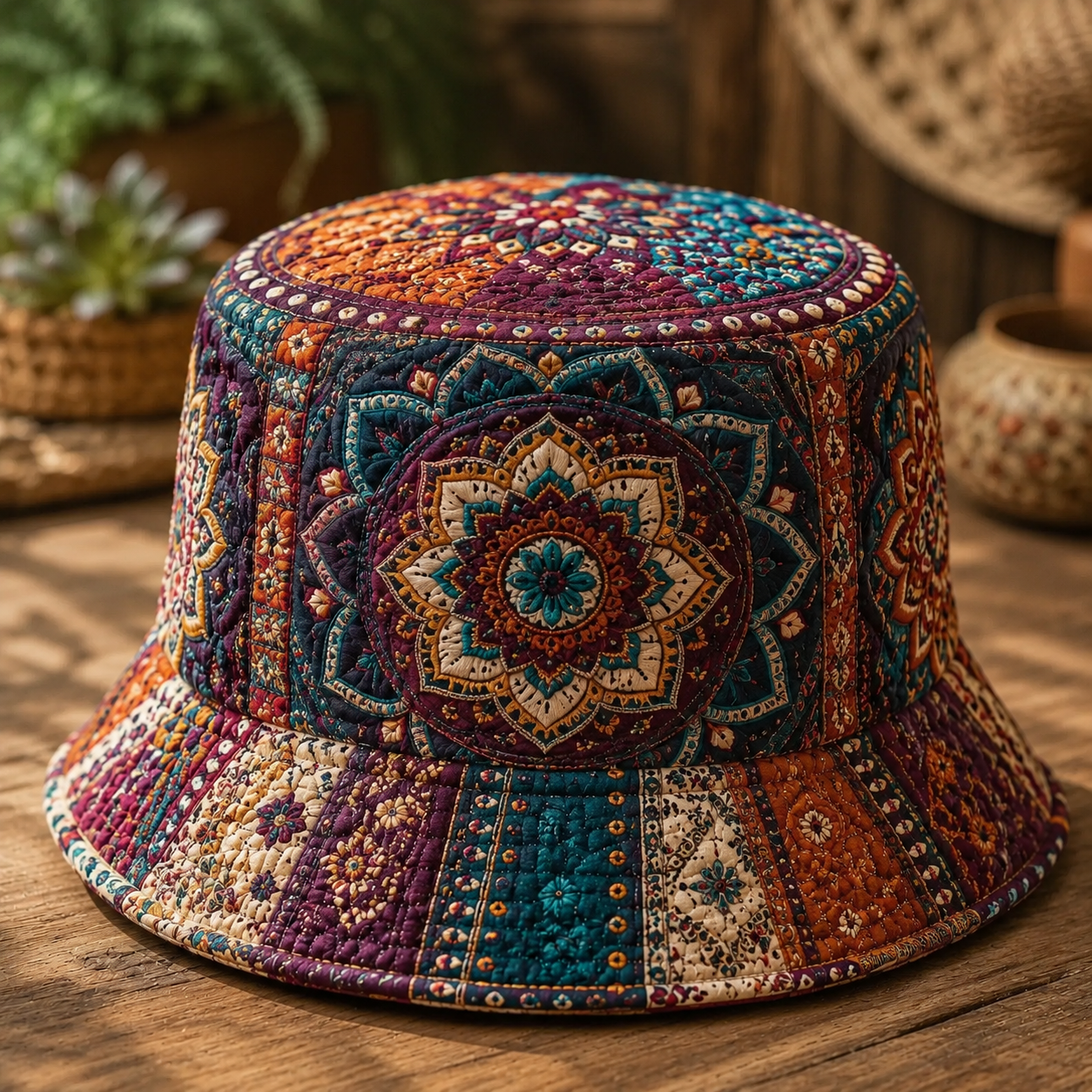 Colorful Boho Mandala Patchwork Quilted Fishing Hat