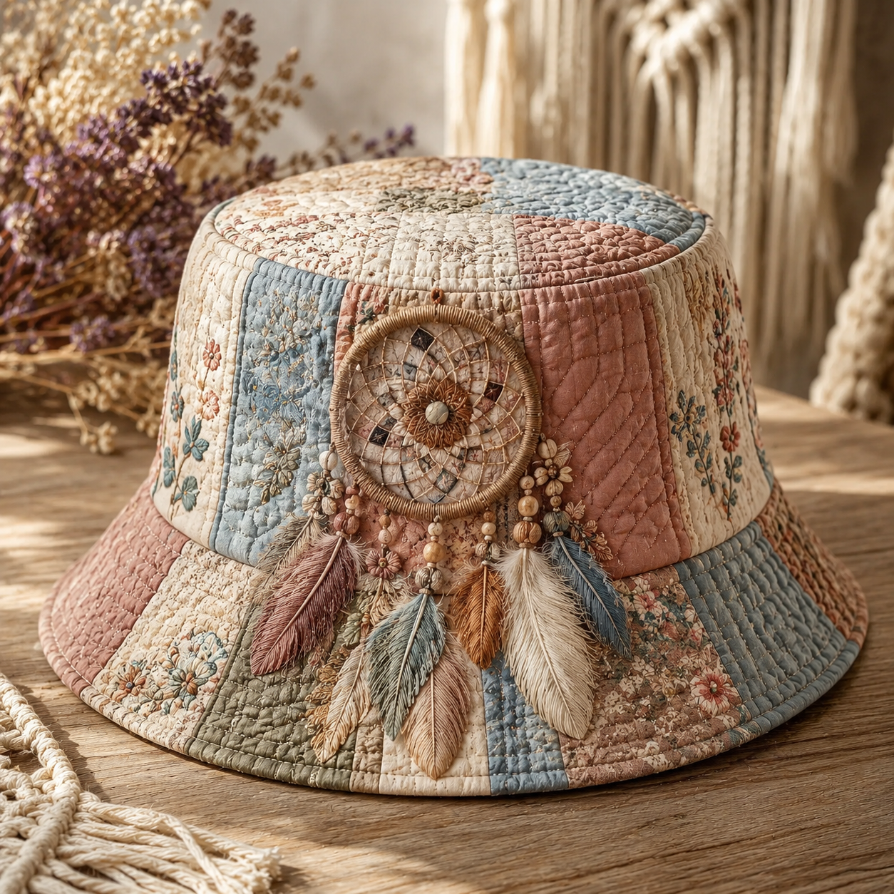Pastel Dreamcatcher Patchwork Quilted Fishing Hat