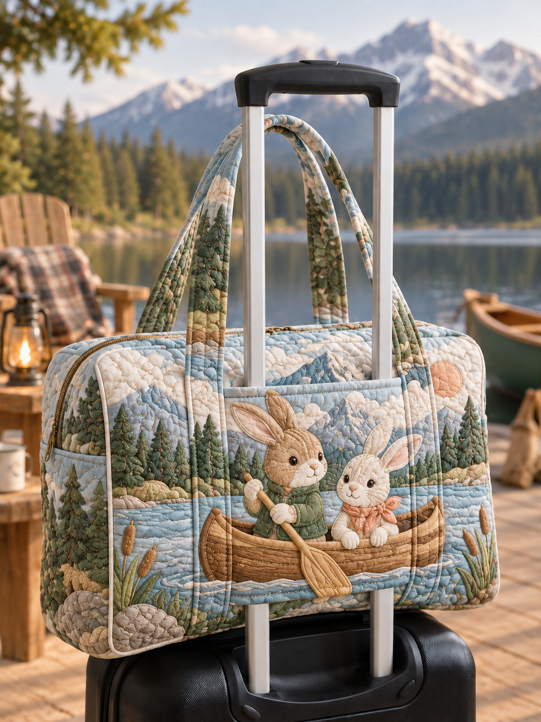 Bunny Canoe Lake Adventure Quilted Weekender Bag With Trolley Sleeve