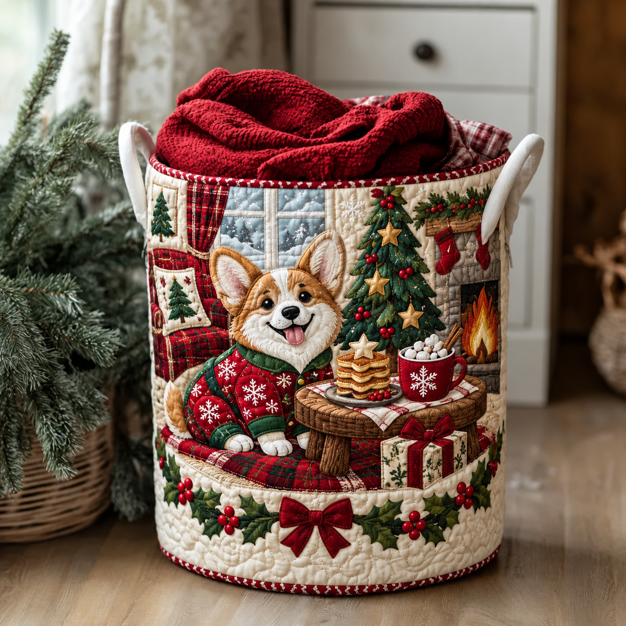 Corgi Christmas Treats Quilted Laundry Basket