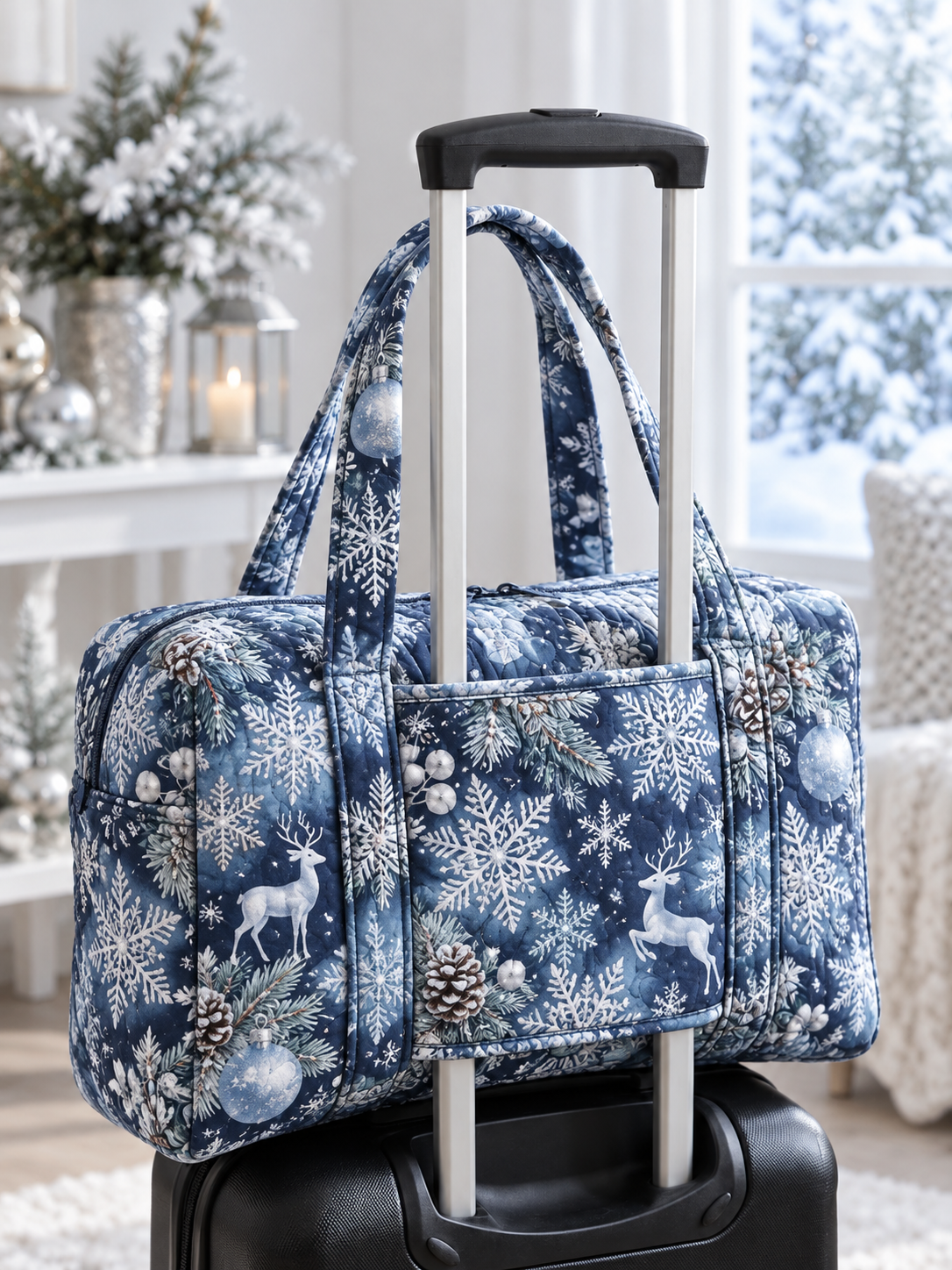 Snowy Winter Forest Quilted Weekender Bag With Trolley Sleeve