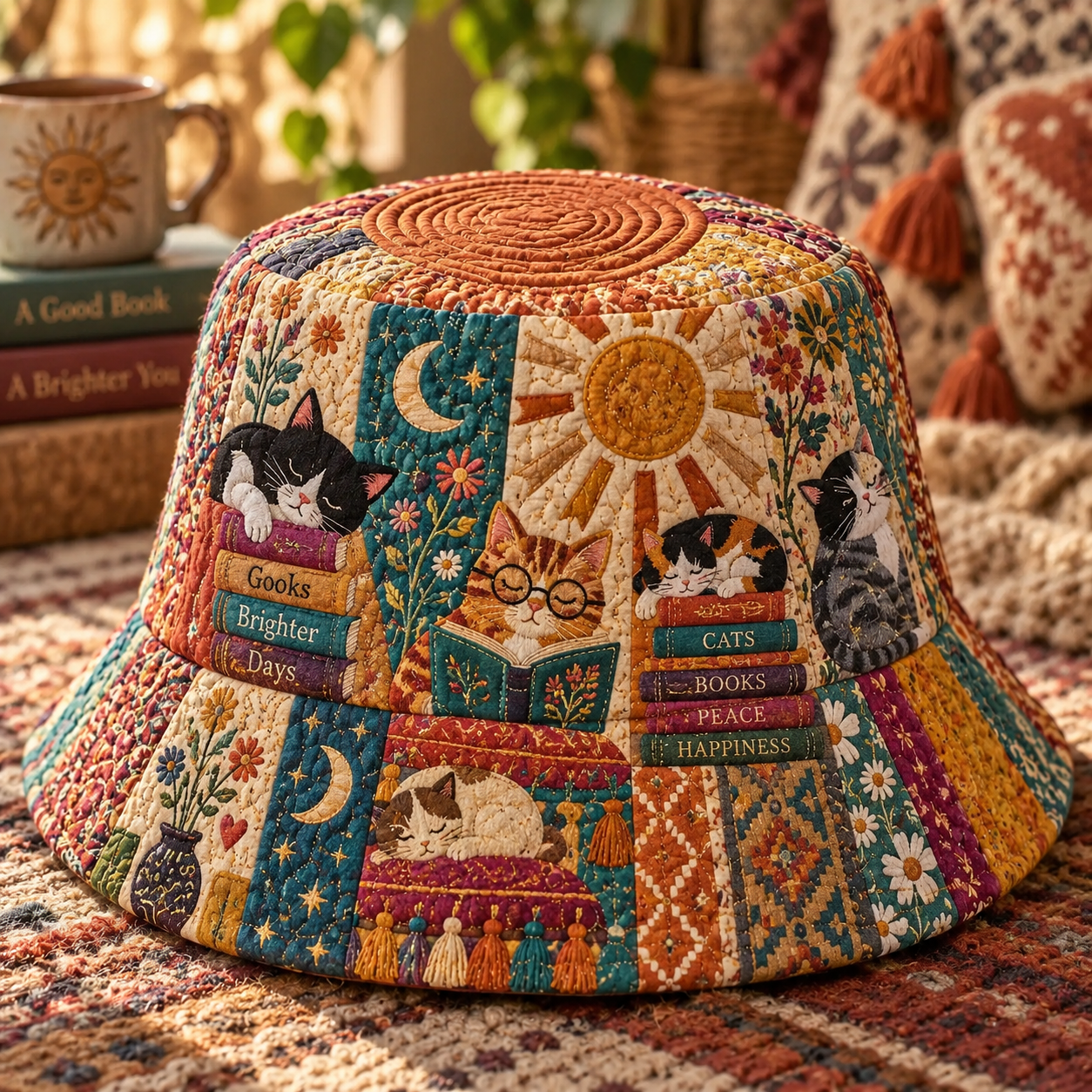 Sunny Cat Book Nook Quilted Fishing Hat