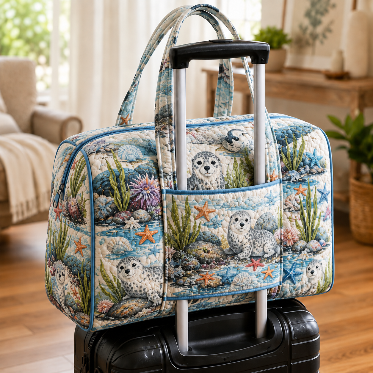Coastal Seal Tidepool Quilted Weekender Bag With Trolley Sleeve